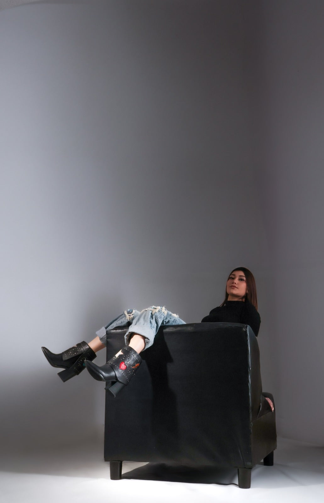 Bota en piel estilo western-rock