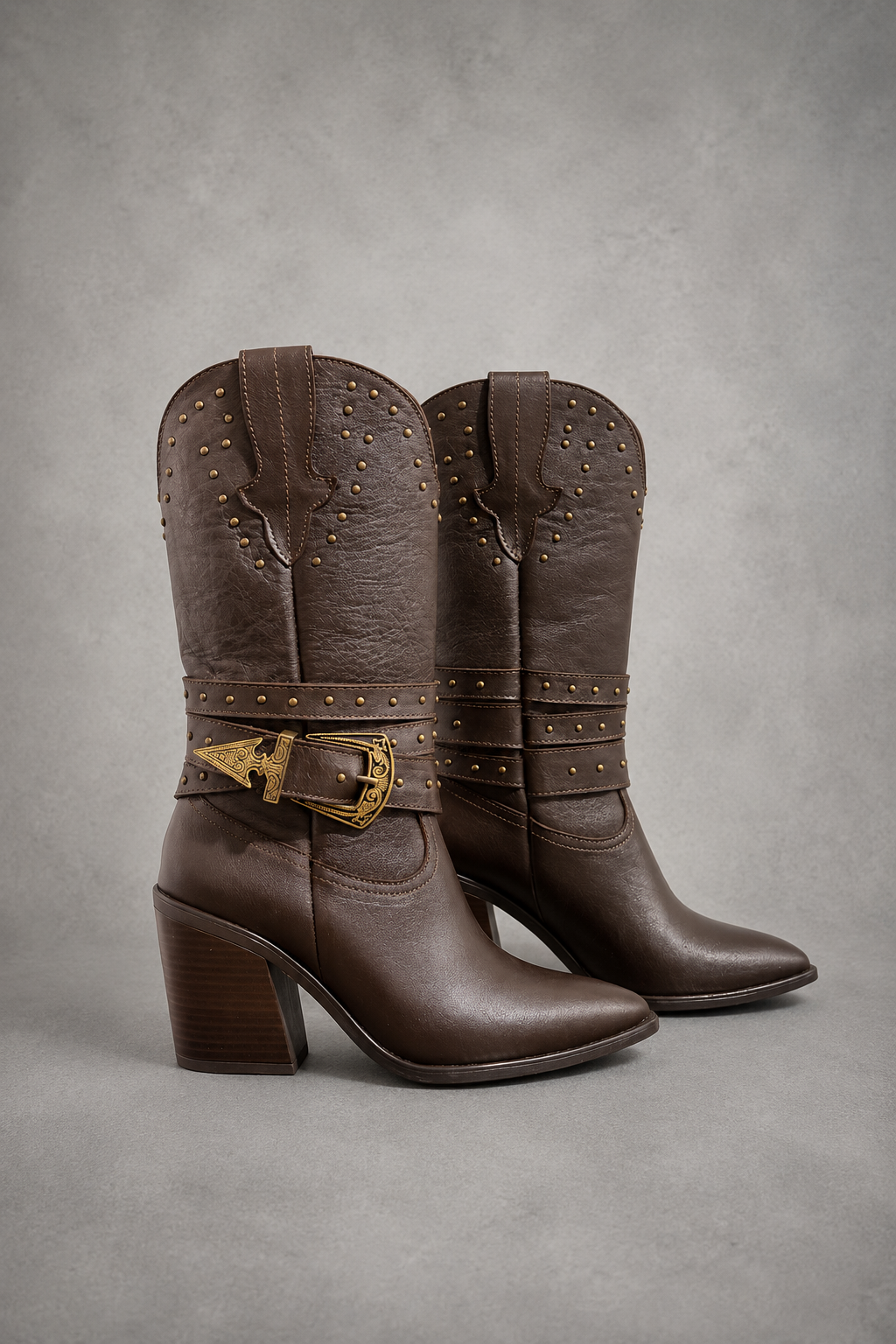 BOTA VAQUERA DE PIEL PARA DAMA CON CINTURONES Y HERRAJE VAQUERO TACON CUBANO ALLAN 076