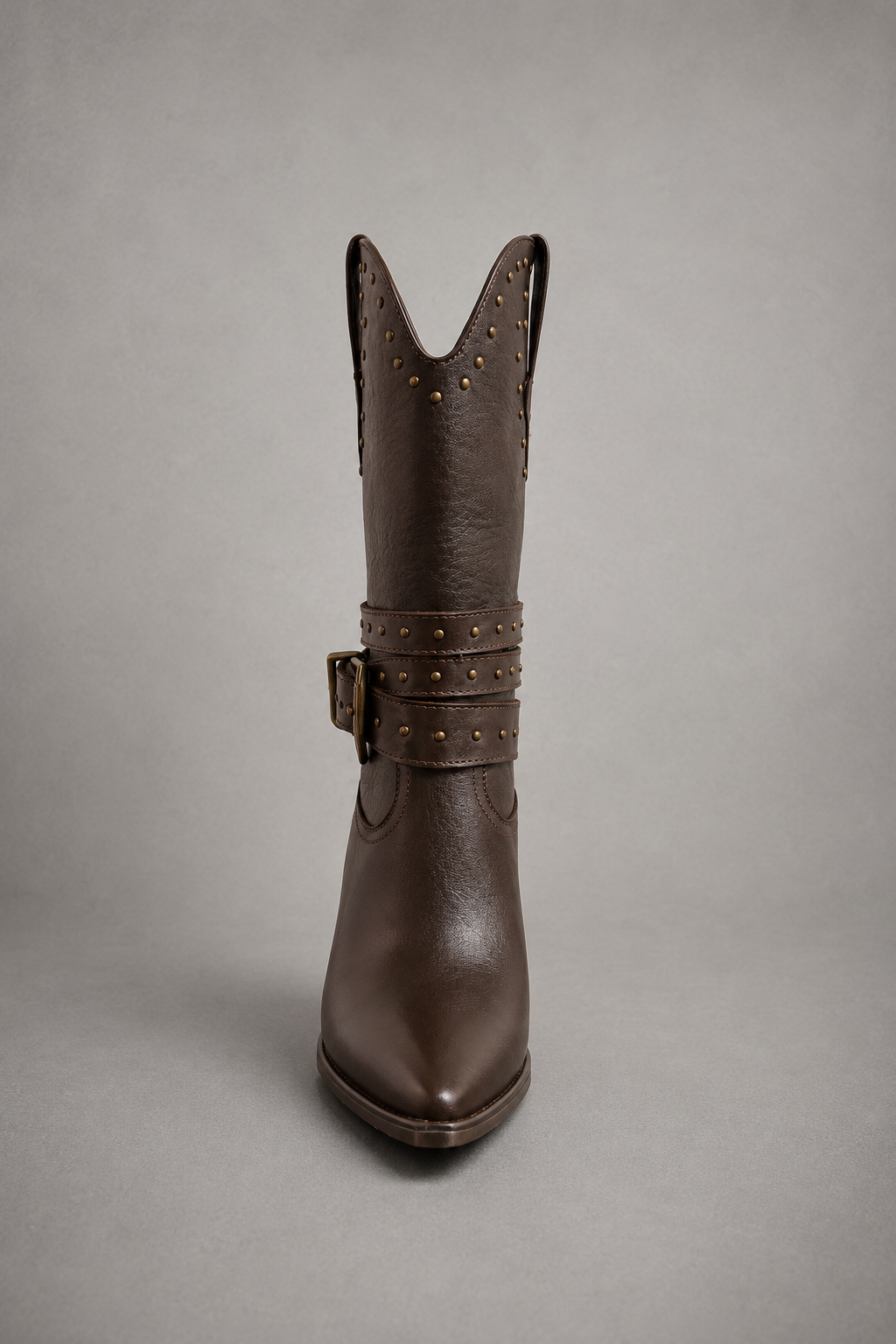 BOTA VAQUERA DE PIEL PARA DAMA CON CINTURONES Y HERRAJE VAQUERO TACON CUBANO ALLAN 076