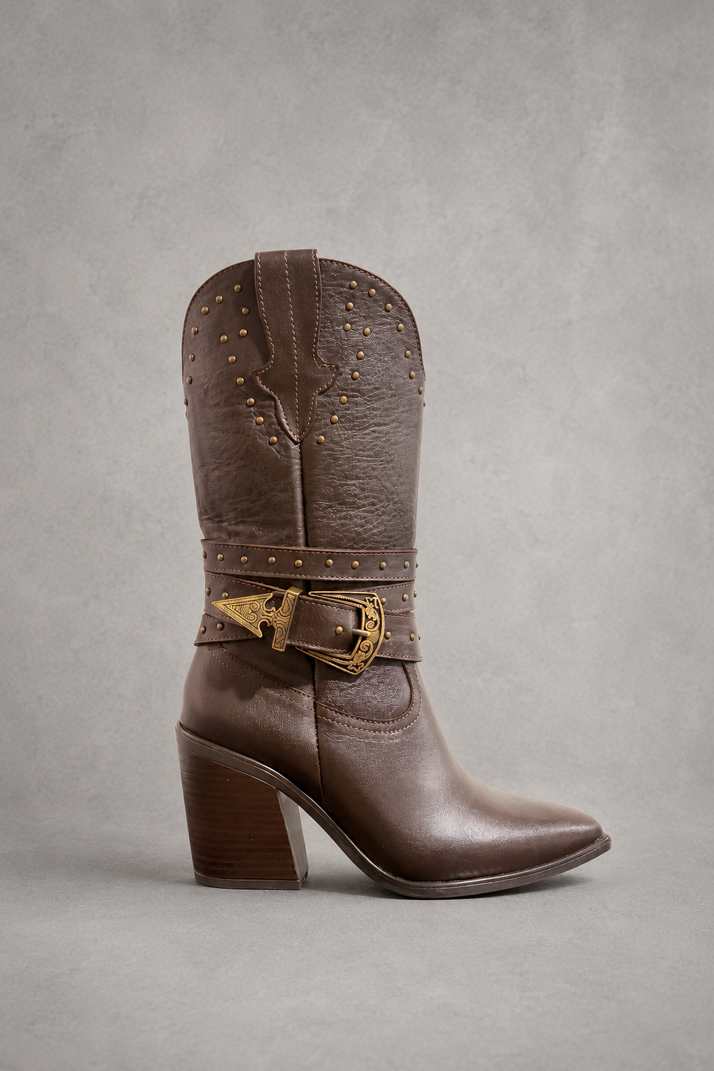 BOTA VAQUERA DE PIEL PARA DAMA CON CINTURONES Y HERRAJE VAQUERO TACON CUBANO ALLAN 076