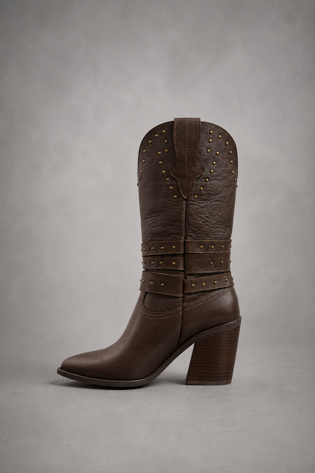 BOTA VAQUERA DE PIEL PARA DAMA CON CINTURONES Y HERRAJE VAQUERO TACON CUBANO ALLAN 076