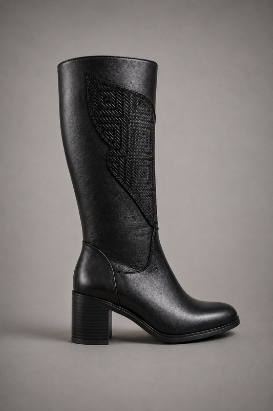 BOTA DE PIEL TACON CUADRADO GRABADO TEJIDO ANTIDERRAPANTE HARLY 497