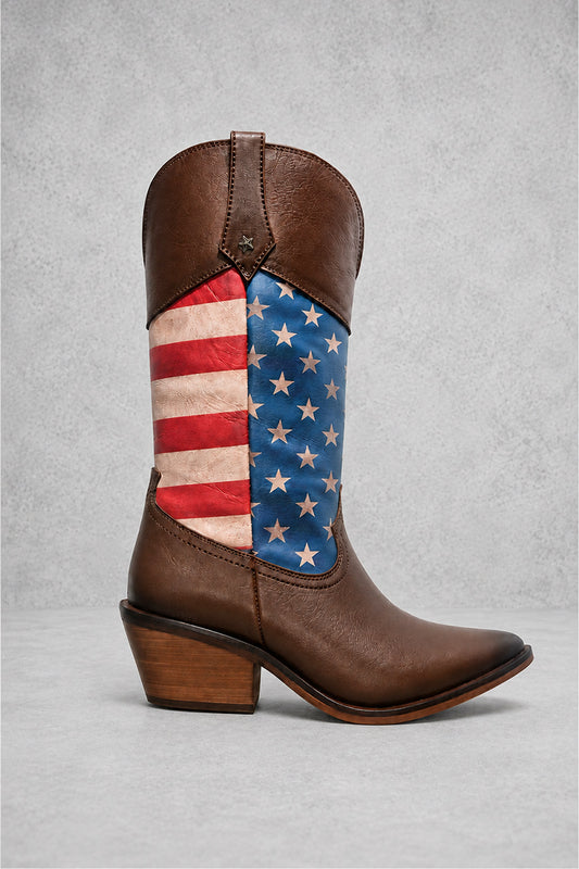 BOTA VAQUERA PARA MUJER EN PIEL DISEÑO INSPIRADO ESTADOS UNIDOS