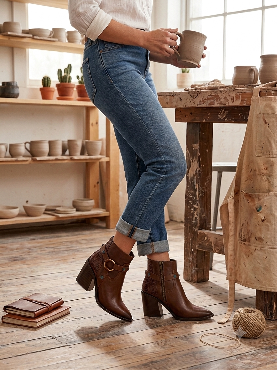 BOTIN VAQUERO DE PIEL PARA DAMA TACON ACUBANADO ALLAN 080